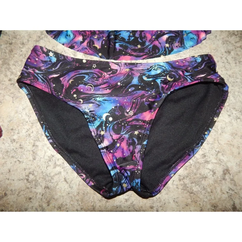 More Than Magic girls large 10/12 black purple cosmic star galaxy 2pc bikini